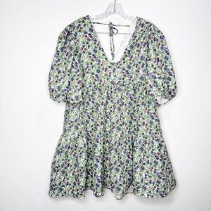 NWT Anthropologie Endless Rose Floral Jacquard Puff Sleeve Dress Size Medium